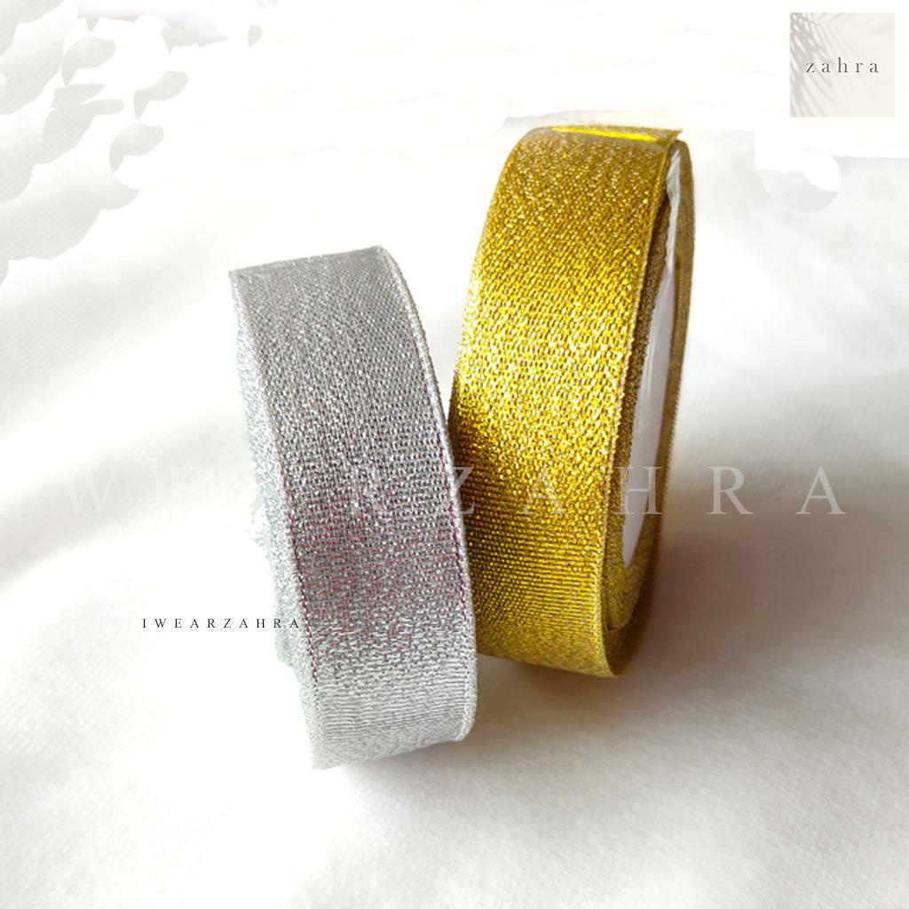 PITA GLITTER GOLD SILVER -  Gift Souvenir Ribbon Flower Bouquet Buket Bunga Kado Hampers Hantaran Hiasan 1/8 1/2 3/4 1 2 inch cm Roll Hiasan Berkilau Aksesoris Dekorasi Murah