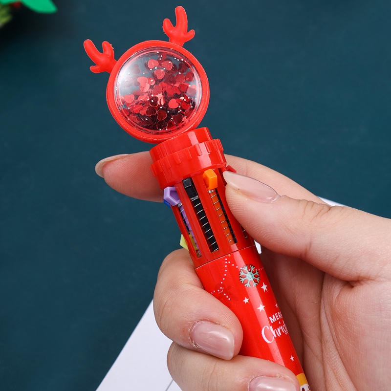 1pc Pulpen 10 Warna Motif Kartun Santa Claus / Pohon Natal / Rusa Untuk Alat Tulis Sekolah / Kantor