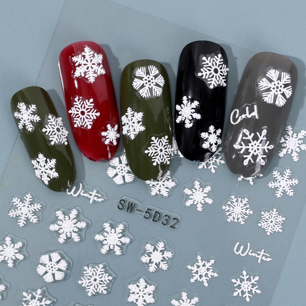 Stiker Kuku Motif Snowflake Natal 5D Warna-Warni Untuk Dekorasi Nail Art