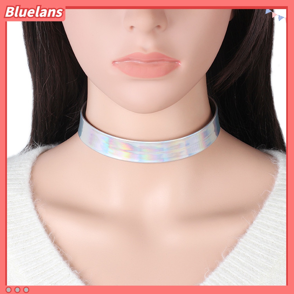 Perhiasan Kalung Choker Wanita Warna-Warni Holografik Laser Gaya Punk Untuk Hadiah