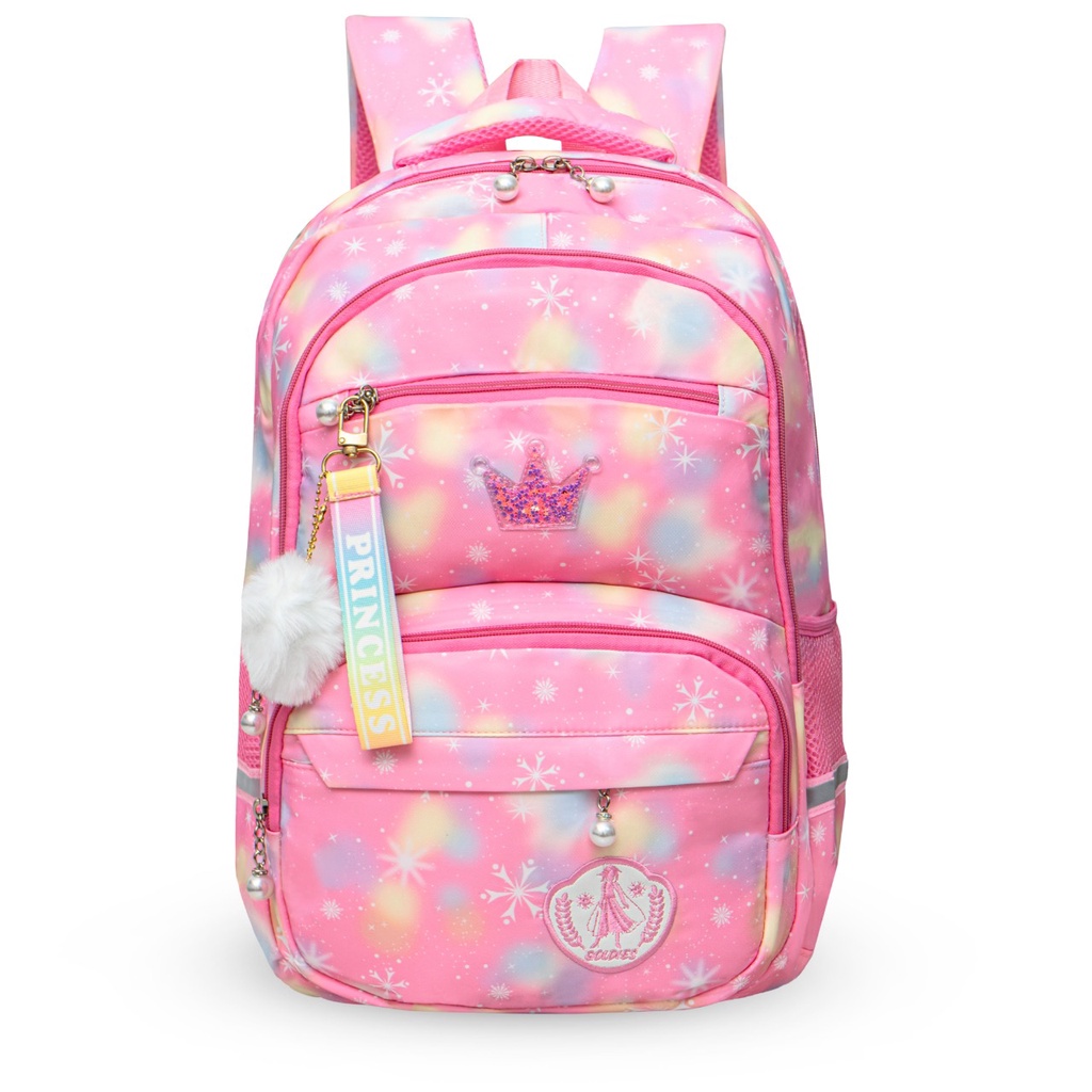 Tas Ransel Sekolah Anak Cewek Tas Laptop 14 inch Original Import - Goldiesbags-Pink Ornate 1026