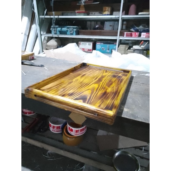 nampan kayu jati belanda serat bakar