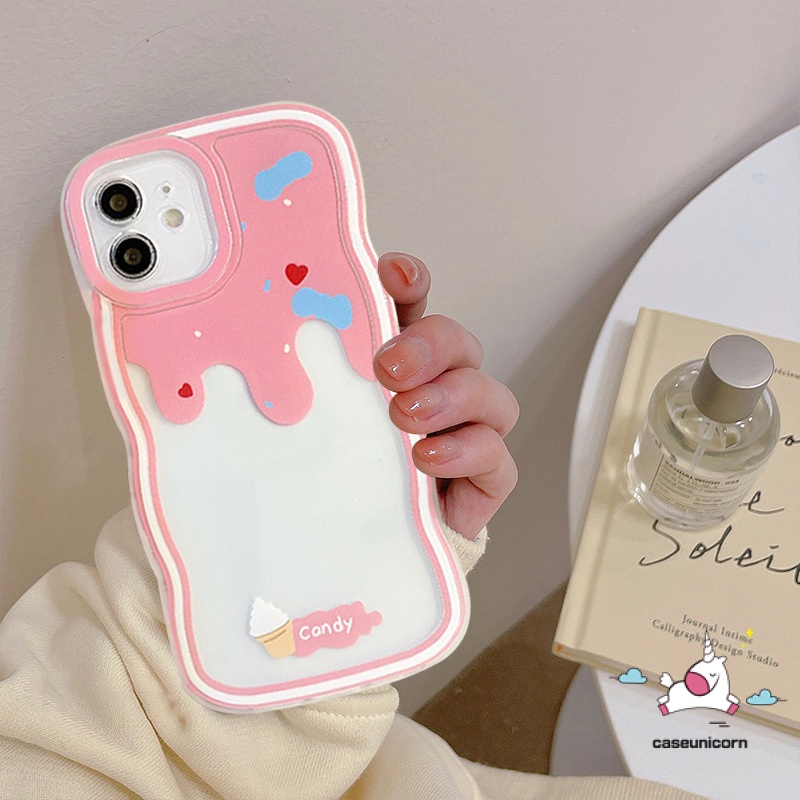 Untuk Realme C33 C55 C53 C30 C12 C25 C35 C21Y C25Y C11 C25s 10 8i C15 C3 9 Pro+5 6i 5i 8 Pro 9 9i 7 7i C1 C20 C20A Lembut TPU Lucu Ins Permen Pink Ungu Cream Es Case Pinggiran Bergelombang Cream