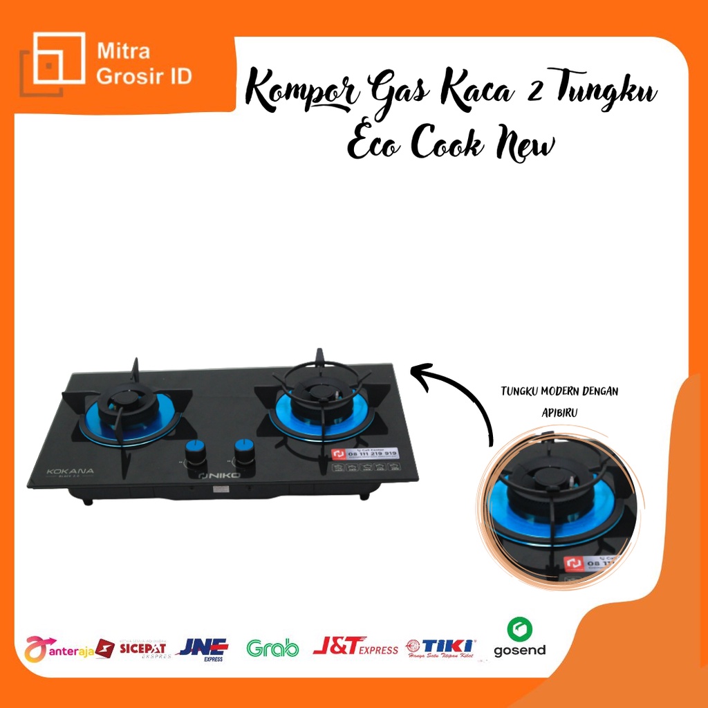 NIKO KOKANA BLACK 2.0 KOMPOR GAS TANAM 2 TUNGKU TEMPERED GLASS-TERBARU