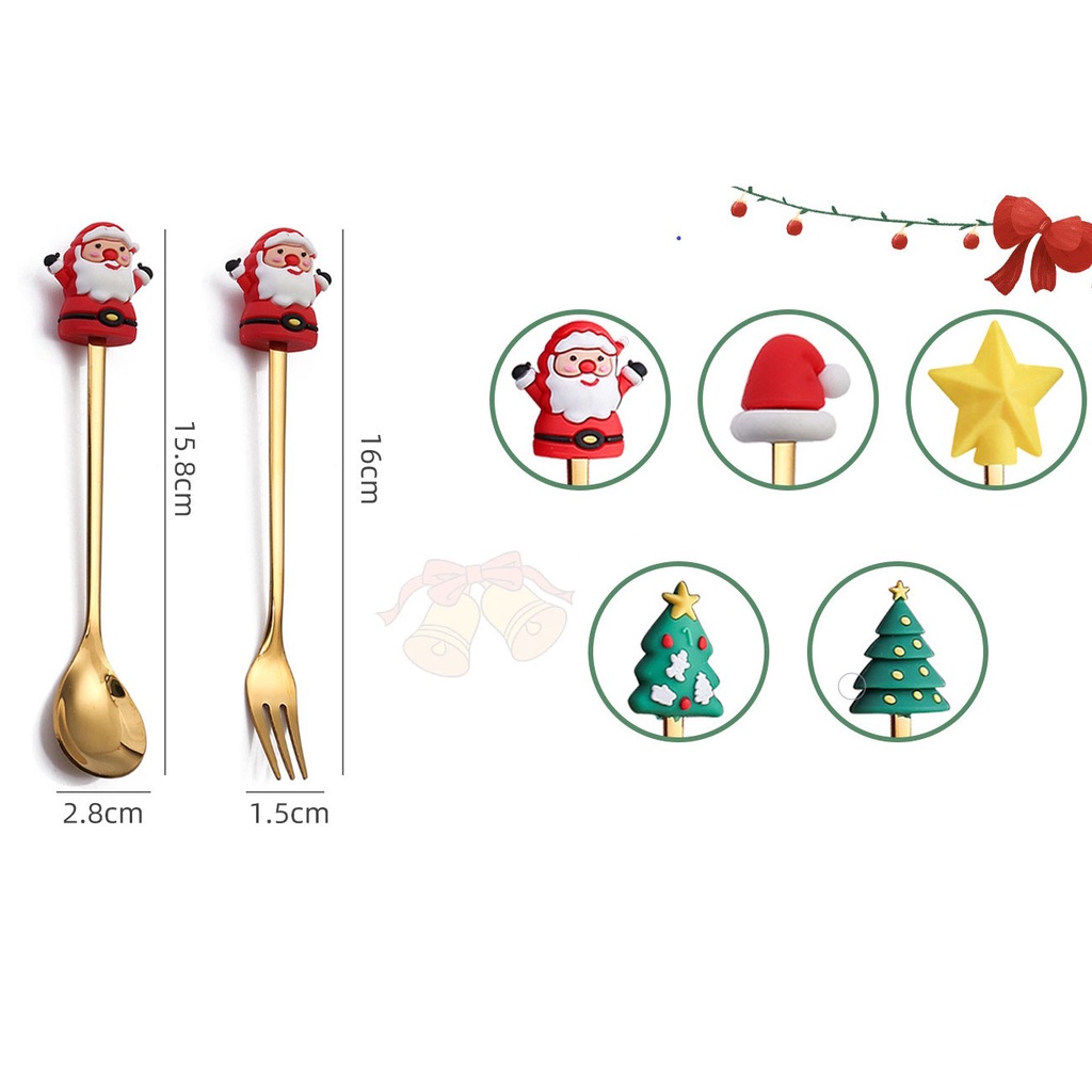 1 Set Sendok Garpu Buah Bahan Stainless Steel Bentuk Pohon Natal Rusa Untuk Dekorasi