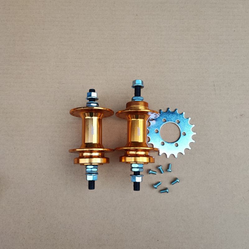 Hub & Freehub 36 H BMX Fixie Six Bolt Alloy Bearing Yellow. Bos Depan Belakang Lubang 36 Kuning