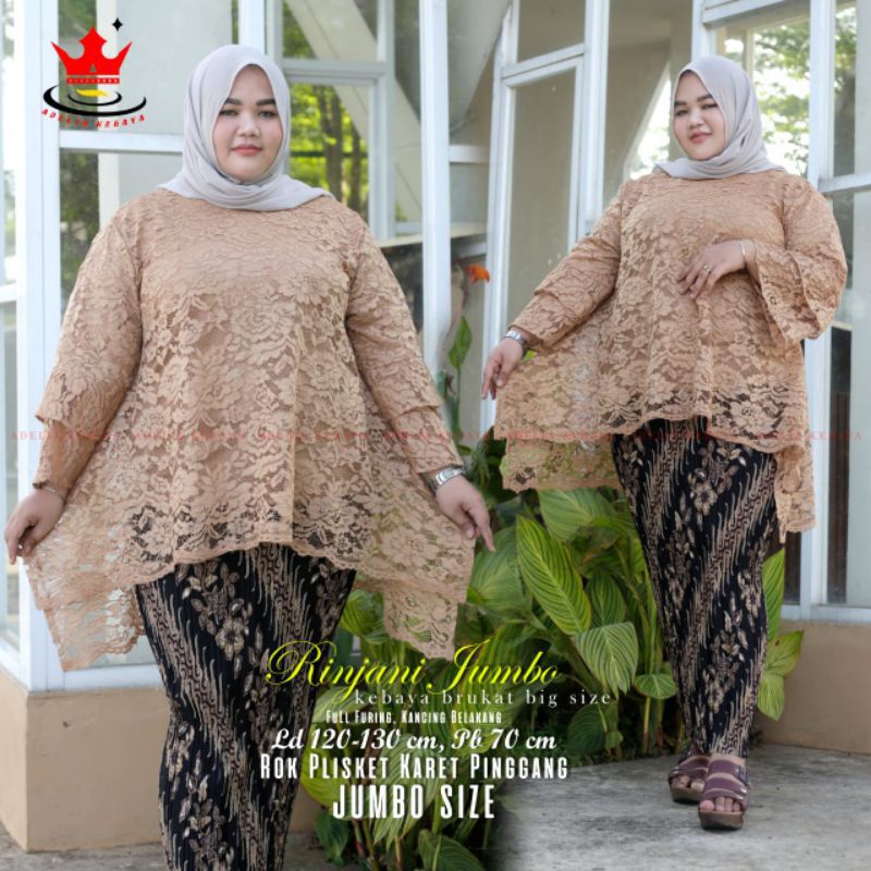 Nasywa | SETELAN KEBAYA BROKAT JUMBO LD 130 CM / KEBAYA RINJANI WAKA WAKA MODERN / BAJU PAKAIAN WANI