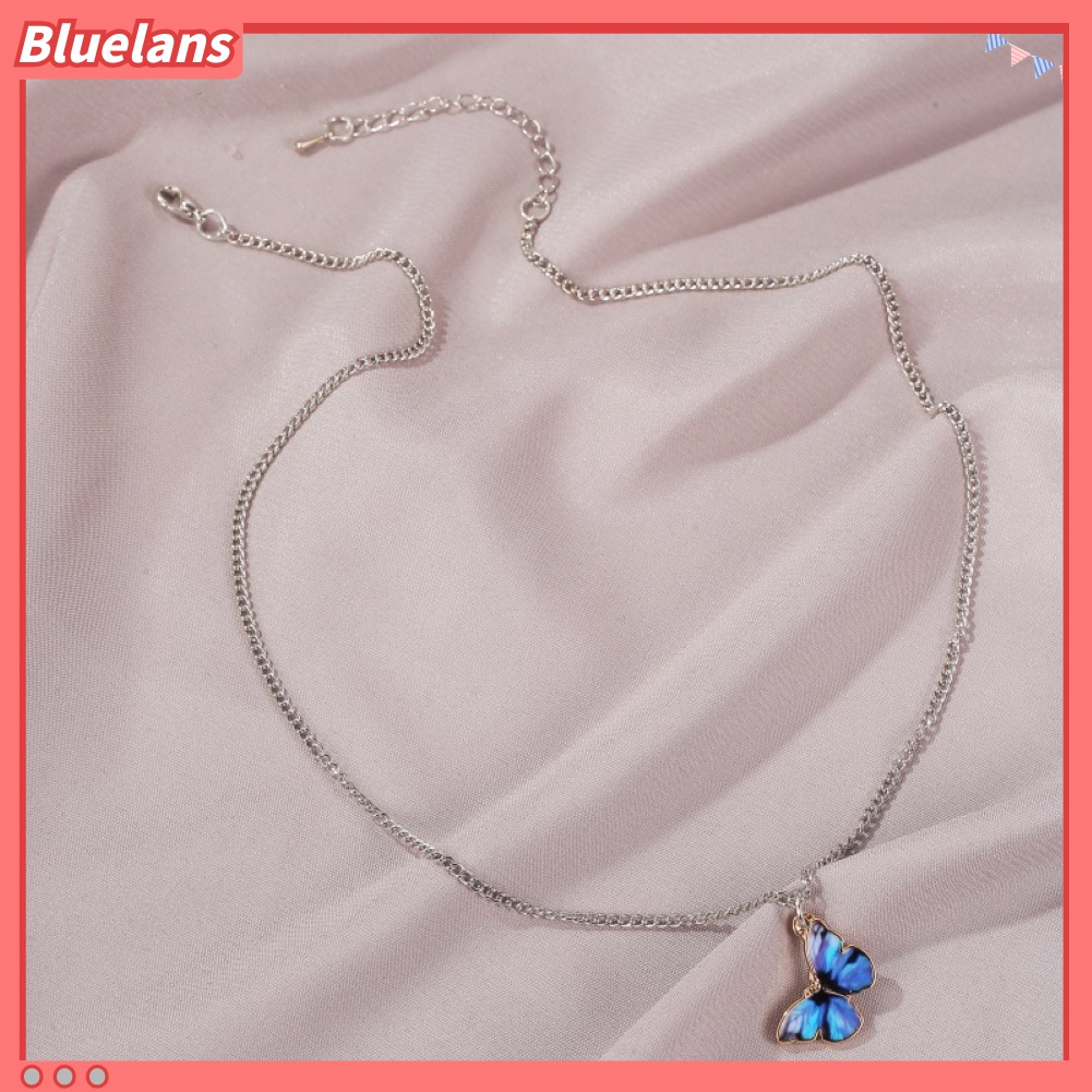 Kalung Gelang Rantai Klavikula Desain Kupu-Kupu Warna Gradasi Untuk Hadiah Perhiasan Wanita