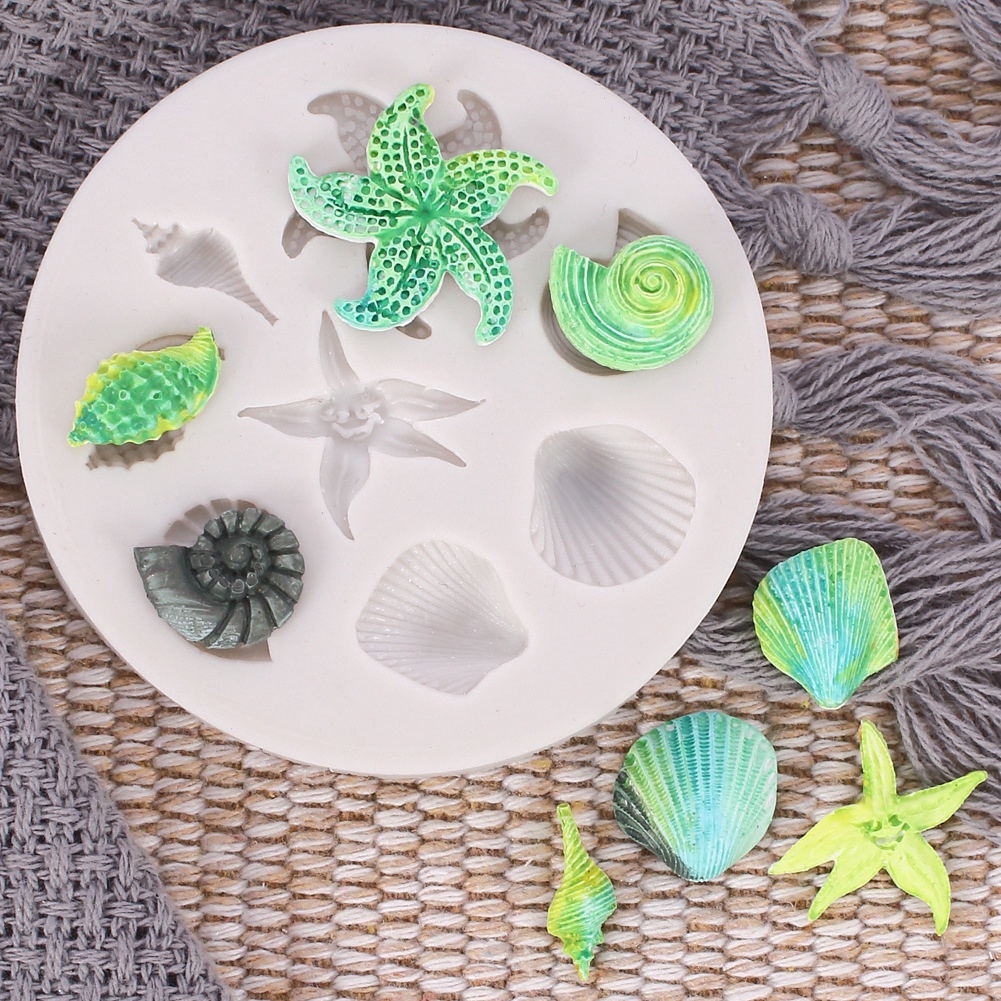 Cetakan Adonan Kue Desain Seashell Starfish Conch Bahan Silikon Untuk Dekorasi