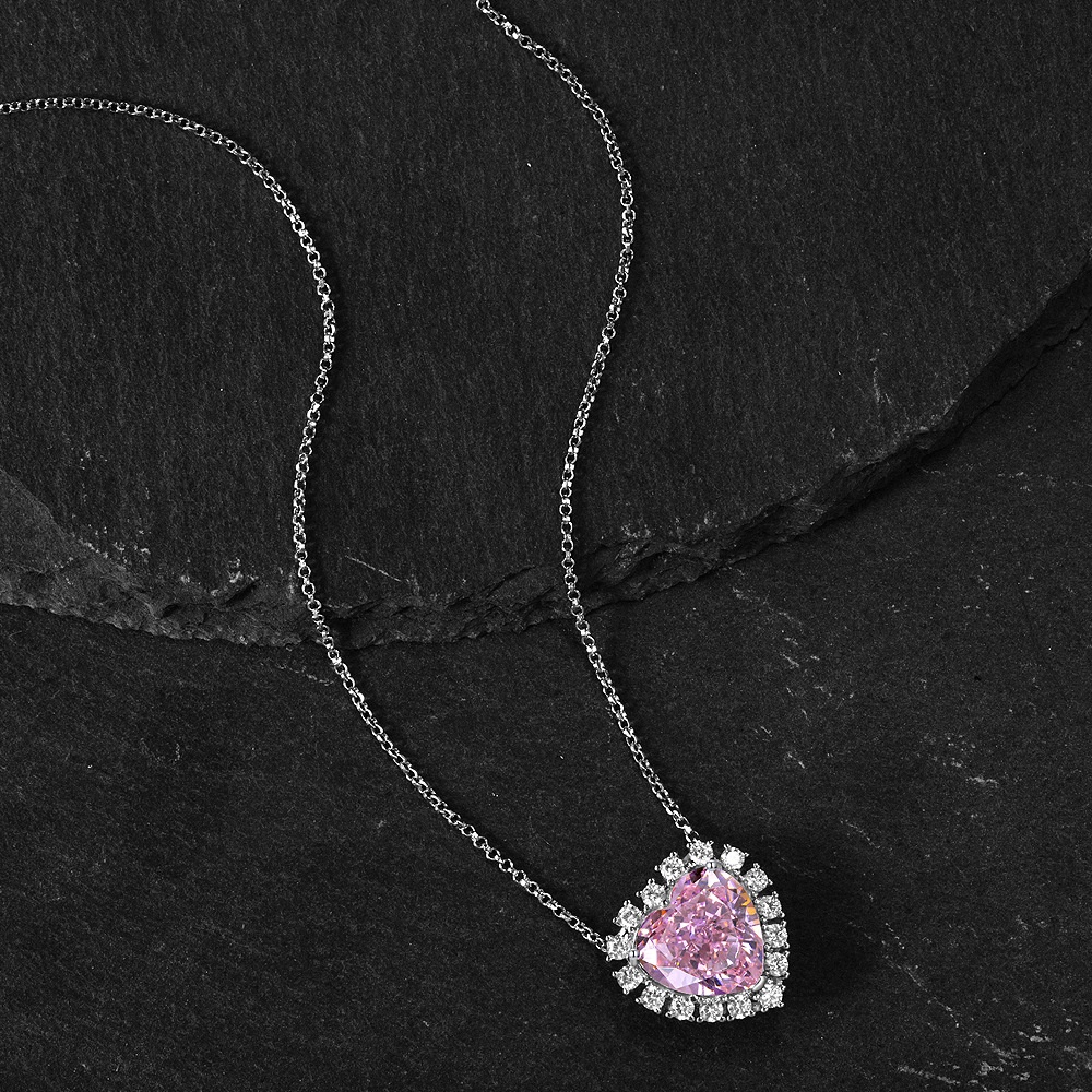 Pandora Kalung 925 Silver Dengan Liontin Bentuk Hati Aksen Kubik Zirkonia Warna Pink Untuk Wanita