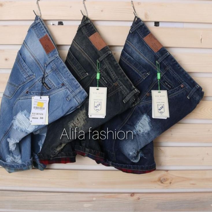 Big Sale NTF CELANA PENDEK PRIA JEANS SOBEK TERBARU