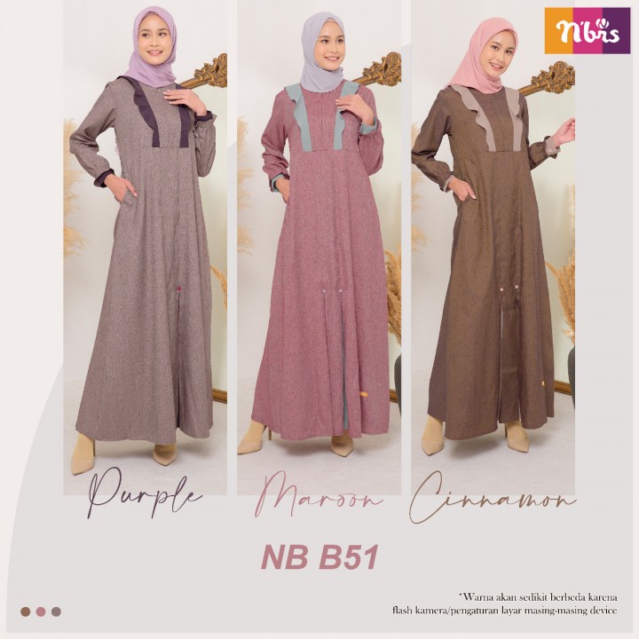 Addhuhahijabers | Nibras NB B51 Pakaian Muslim Wanita Termurah Berkualitas Branded Ori Dress Gamis Busui Warna Cinamon Maroon Purple Size XS-XXL