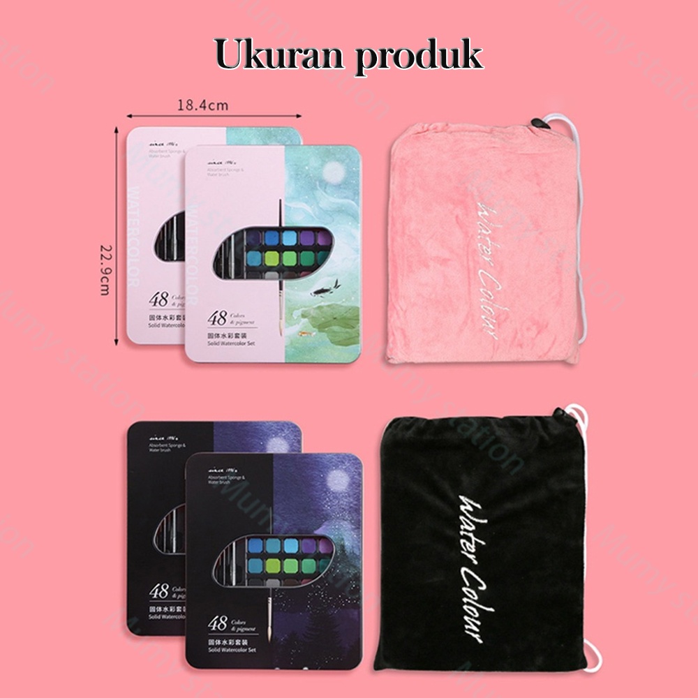 Mumystation 48 warna Solid Watercolor set Paint / Set Cat Air Padat