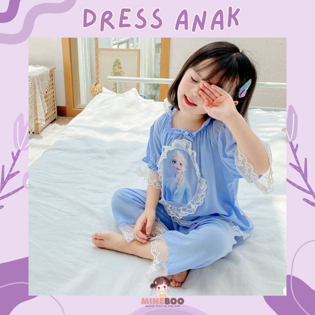 mineboo BLUE ICE EBV Baju Anak Perempuan Dress Setelan Renda Import Berkualitas