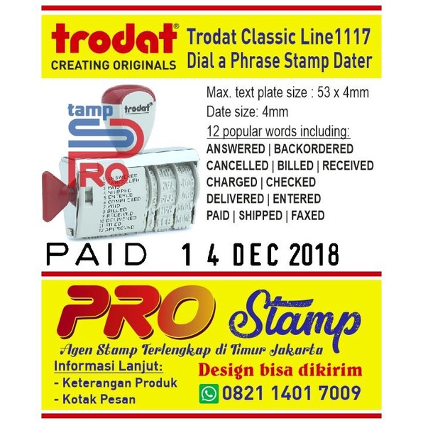 

Sale Trodat 1117 Stempel Tanggal + Text Inggris Murah