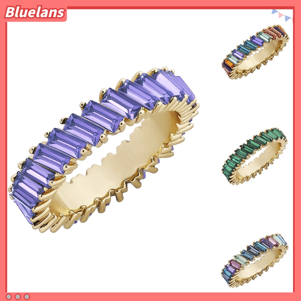 Bluelans Women Full Rectangle Faux Crystal Inlaid Finger Ring Wedding Party Jewelry Gift