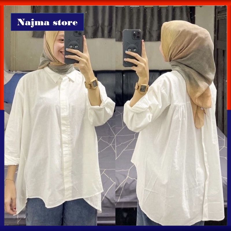 ❤ NAJMA ❤ Baju Blouse Atasan Kemeja Top Polos Kancing Belakang ld 110 Fashion Muslim Wanita Daily Ju