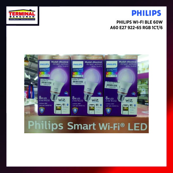 Jual Lampu Philips WiFi BLE 60W A60 E27 92265 RGB 1CT/6 Shopee