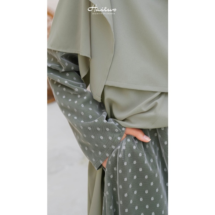 Haitwo Dress Emerald 18 Bahan Decant mix Tulle Gamis Kondangan Elegant Simpel by haitwo bisa COD