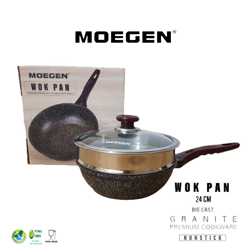 MOEGEN Germany Wok Pan 24cm Granite + Steamer / Kukusan