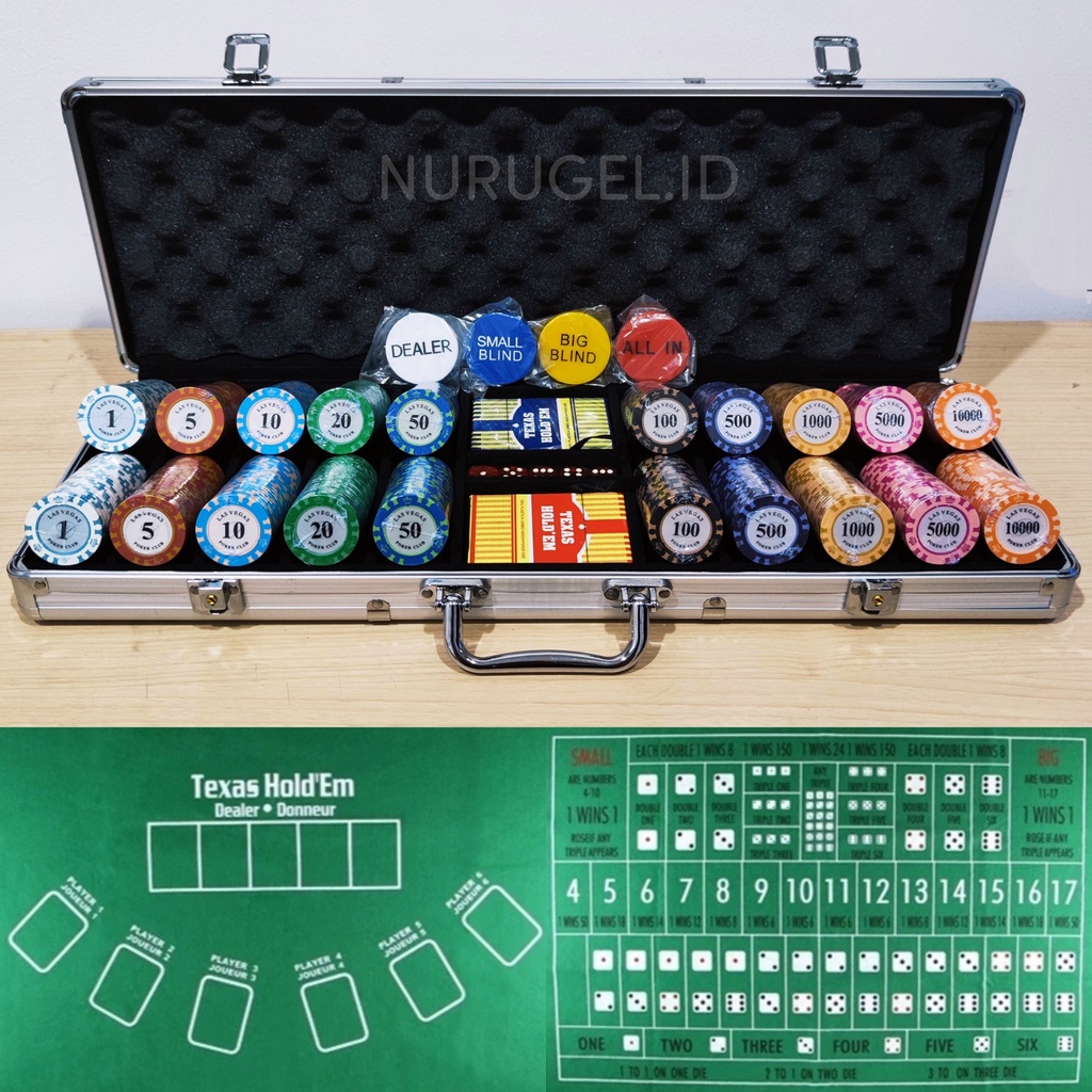 Poker Chip Set 500 pcs Premium Clay Coin + Suitcase + Standard Playmat