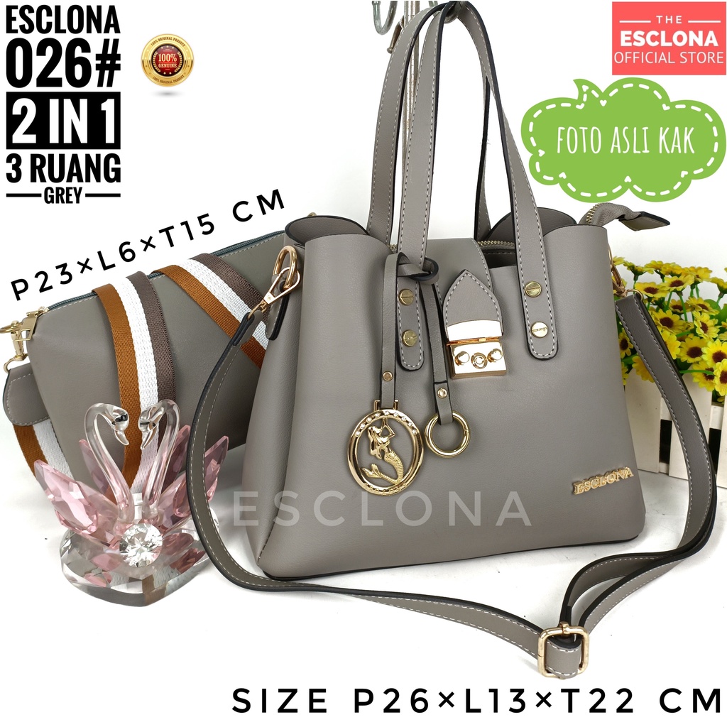 Tas wanita Import Batam Bag Esclona 026 Selempang Cewek Cantik Branded Grosir Fashion Murah Handbag Original Besar Kantor Kerja Kuliah Pesta Premium Super Populer Terbaru Terlaris Ibu Emak Dewasa Santai Berpergian