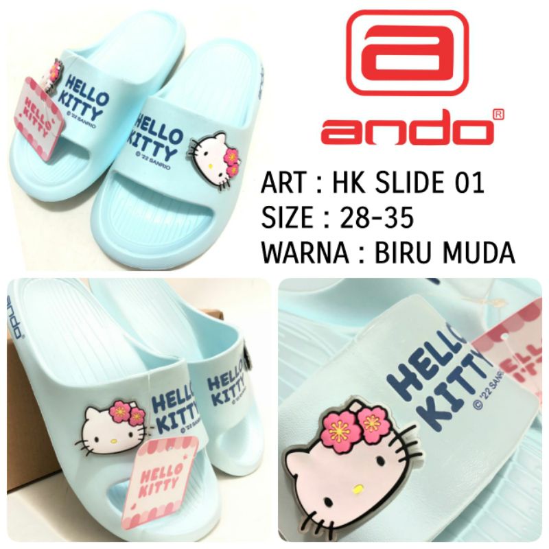 SANDAL SELOP SLIP ON ANAK PEREMPUAN ANDO HK SLIDE 01 BIRU MUDA HELLO KITTY RINGAN LENTUR NYAMAN