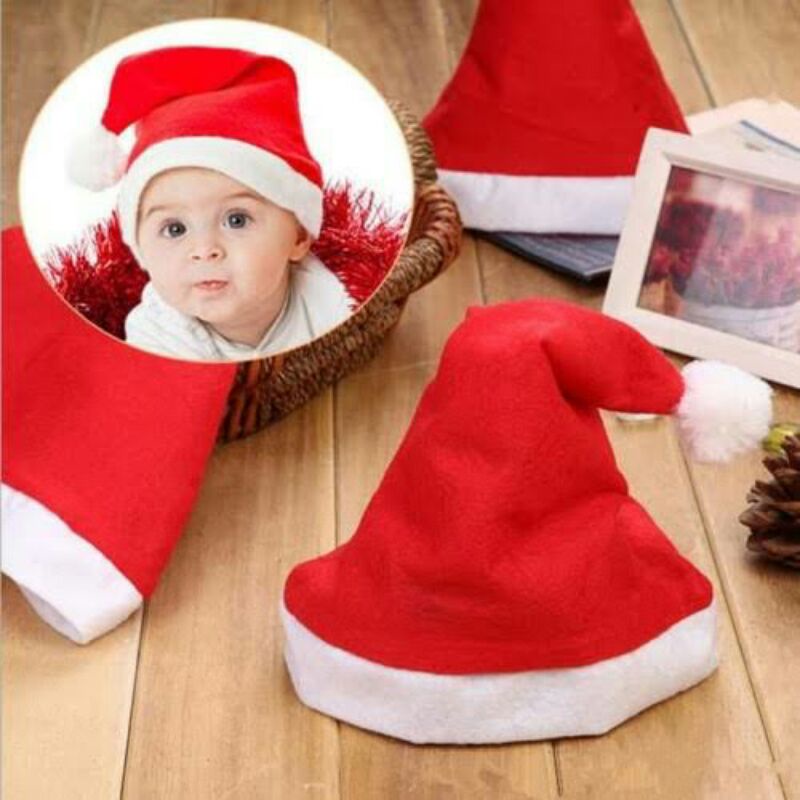 TOPI NATAL POLOS ANAK / TOPI NATAL / TOPI SANTA / TOPI NATAL FLANEL