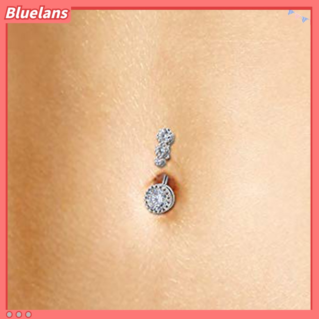 Cincin Tindik Perut Bahan Stainless Steel Bentuk Bulat Aksen Cubic Zirconia Untuk Wanita
