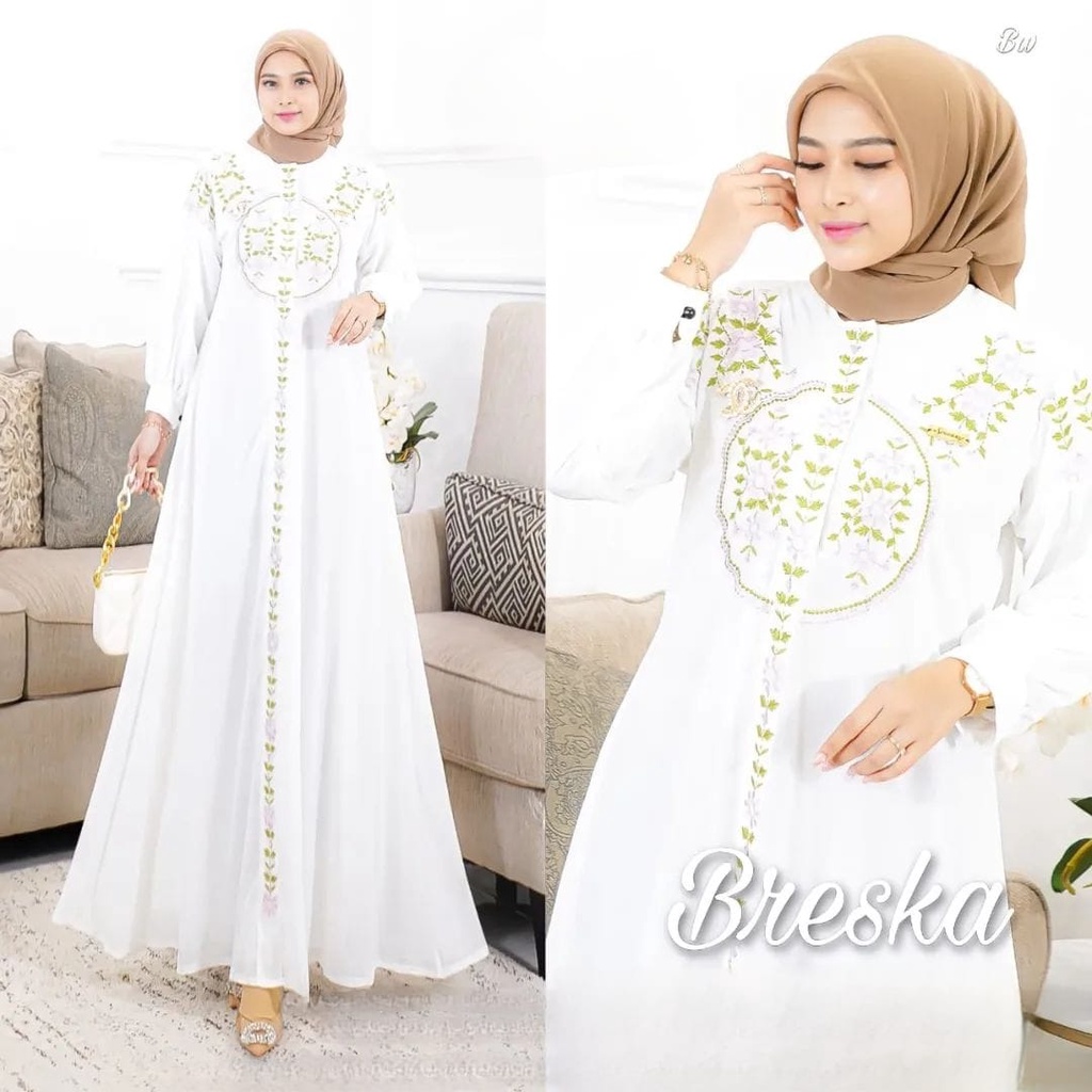 gamis putih / Breska Dress / model baju kondangan /seragaman ootd kekinian / pakaian wanita dewasa t