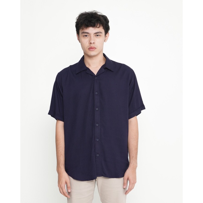 KEMEJA PRIA Kemeja Unisex Erigo Short Shirt Gribson Rayon Navy - S MOTIF JUMBO PREMIUM KEREN MURAH T