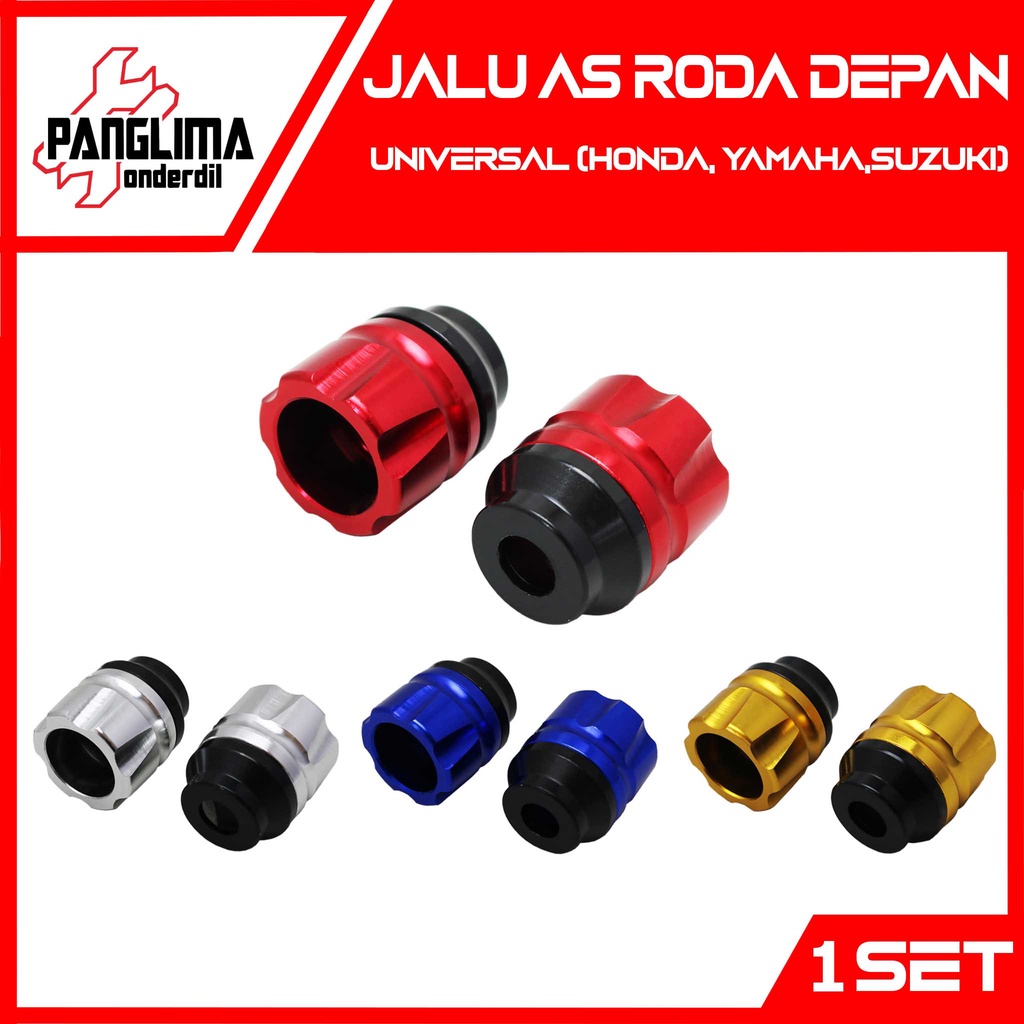 Jalu As Roda Depan Model Corong Full CNC Variasi Warna Merah-Biru-Silver-Emas 1 Set-2 Pcs