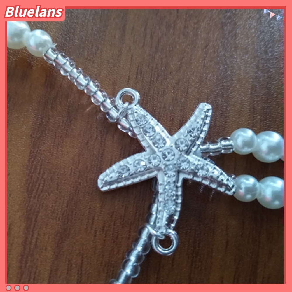 Bluelans Gelang Cincin Kaki Hias Mutiara Bintang Laut Berlian Imitasi Gaya Boho Untuk Wanita