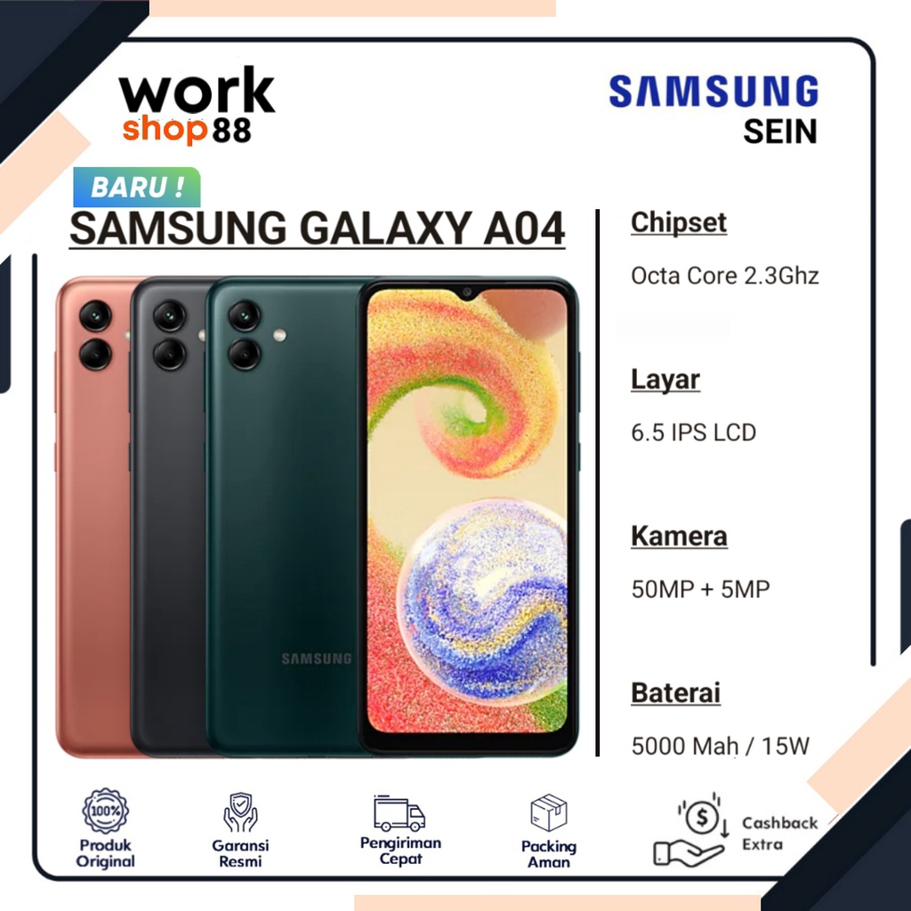 PRODUK TERBARU - HP Samsung Galaxy A04 - [4GB + 3GB Extended Up To Ram 7GB] | Rom 32GB - New Origina