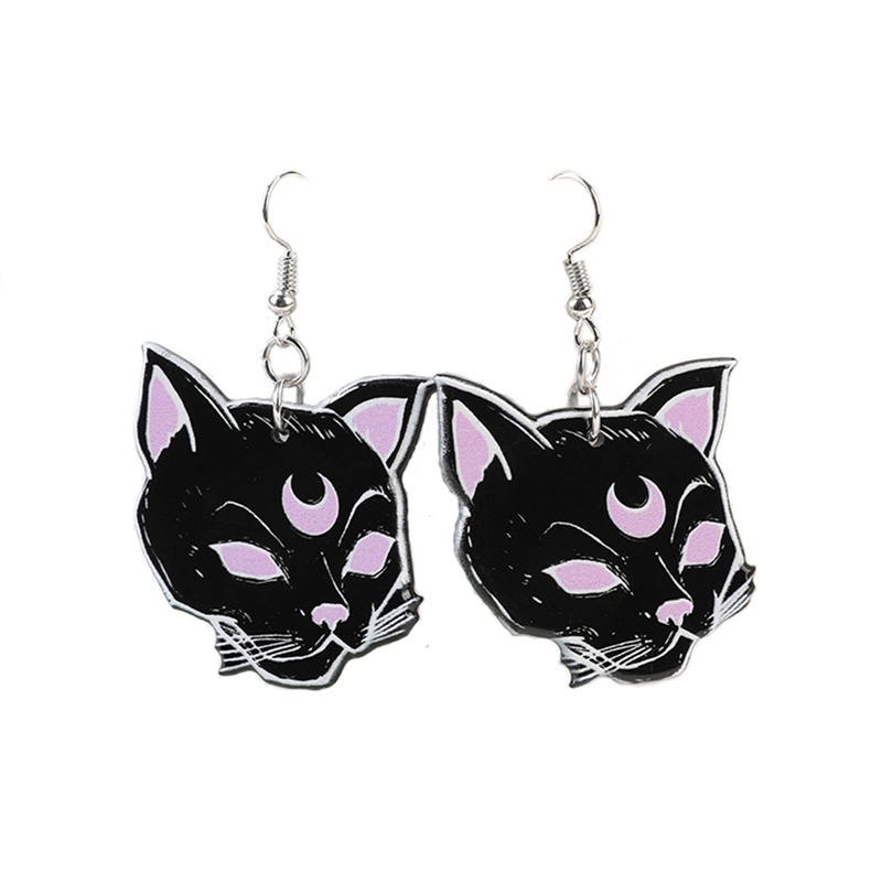 1 Pasang Anting Desain Tangan Tengkorak Kelelawar Aksen Kristal Warna Hitam Gaya Punk Untuk Wanita