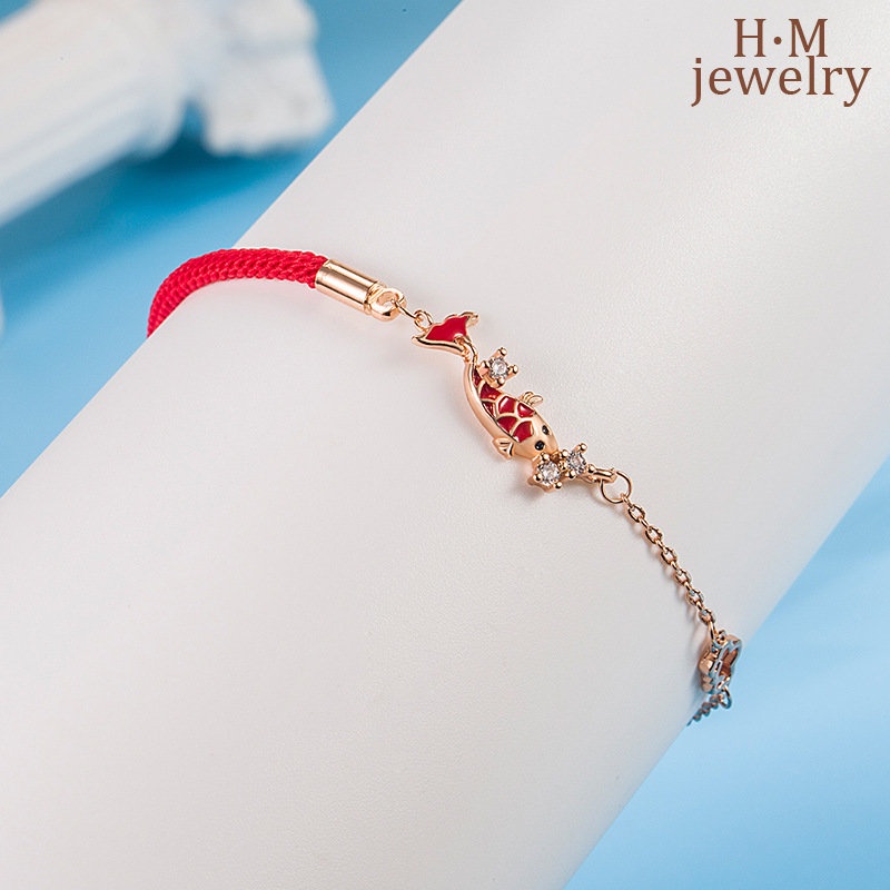 Koi Gelang Tangan Tali Anyam Motif Tulisan Good Luck Wealth Untuk Pasanganpriawanita