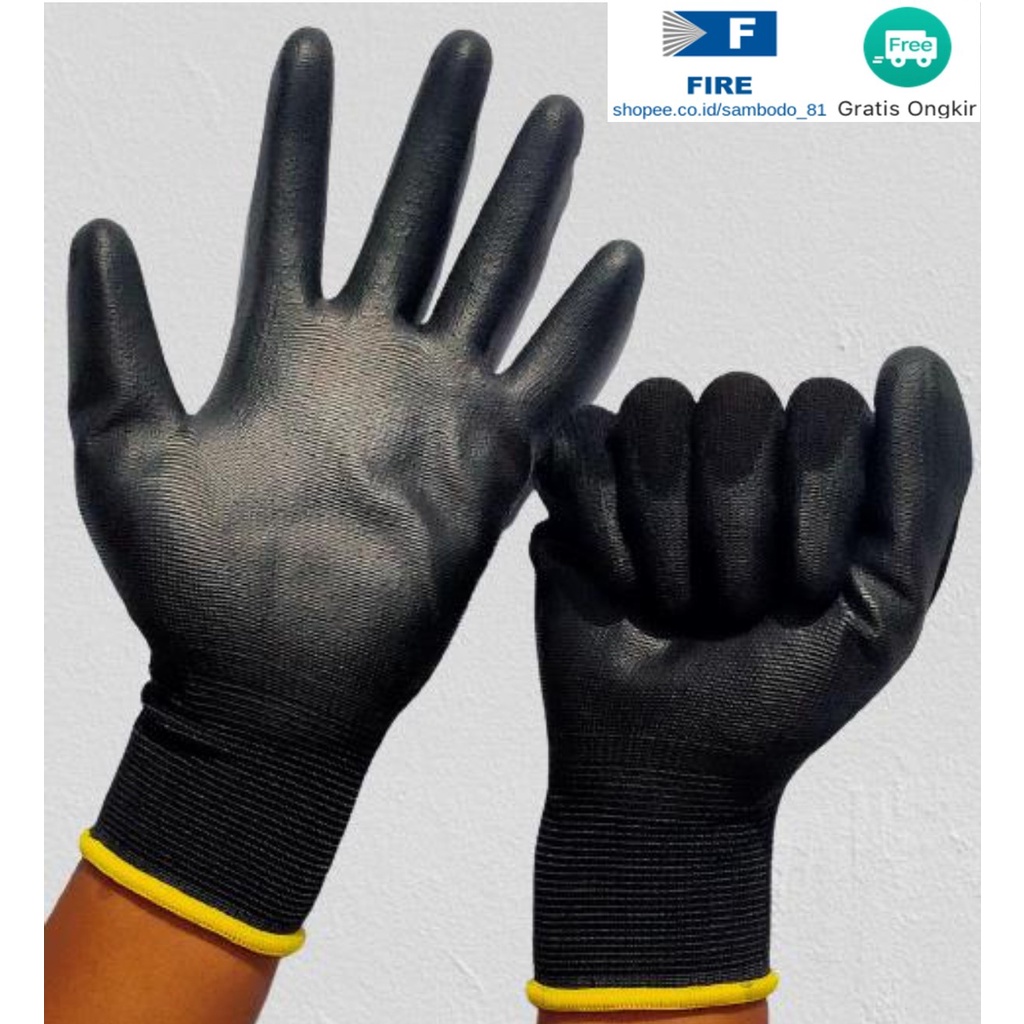 Sarung Tangan Safety Gloves Security Dilapisi Karet Industri Pabrik Uci Safety Motor Bengkel otomotif Bagunan Coating Karet Pengaman kerja Packing PU Statis Multitask Karet Palm Fit