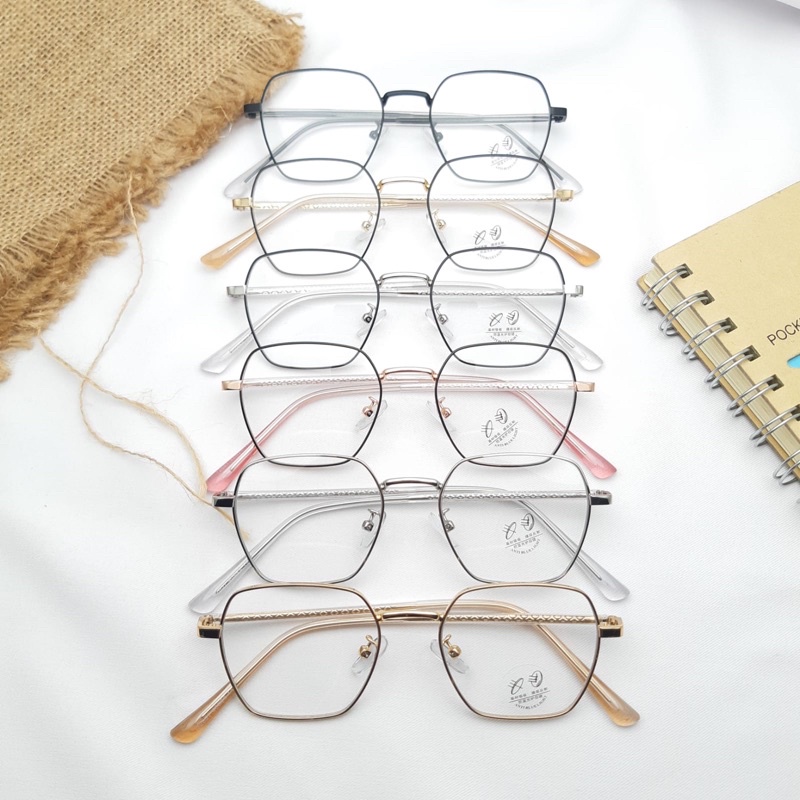 Frame/Kacamata besi Tipis Kecil Size 48.20.144 Tipe 72651 Paket Lensa Photocromic,Rdiasi Blueray fre