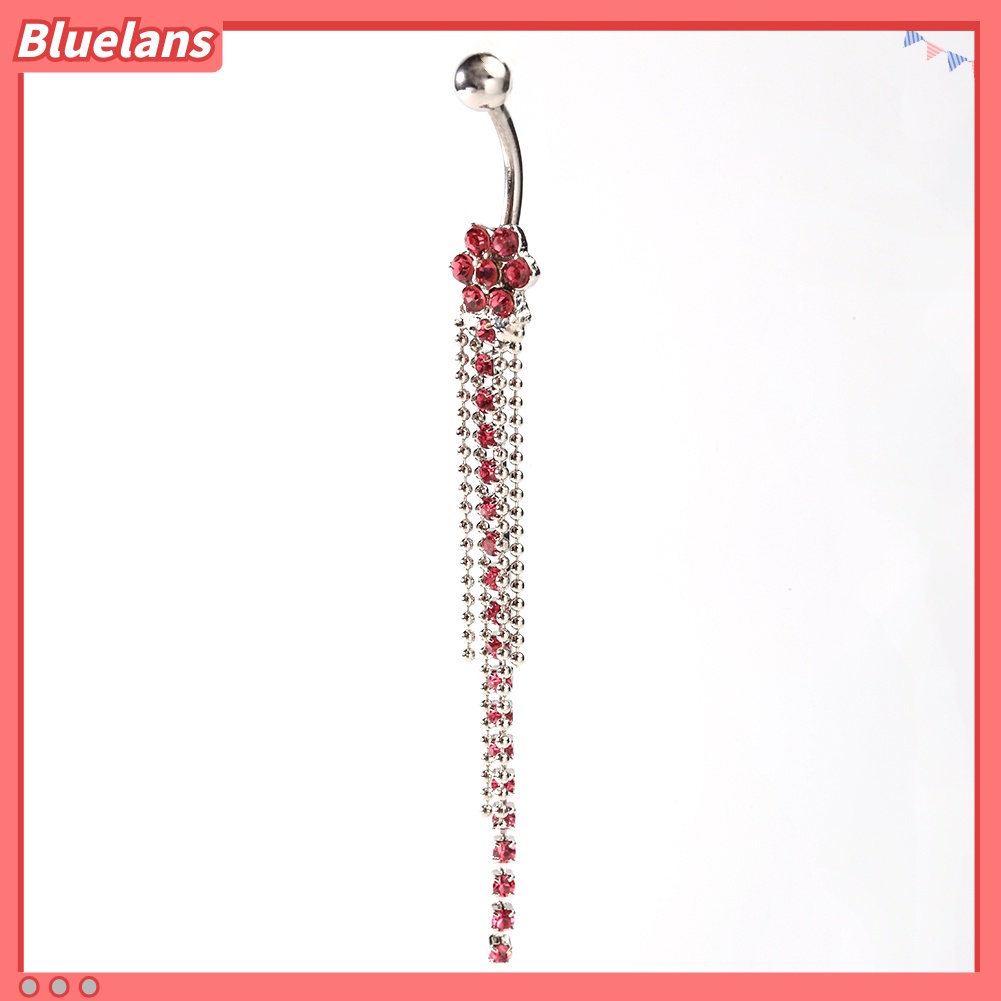 Bluelans 1Pc Women Rhinestone Flower Beaded Tassels Dangle Body Piercing Navel Belly Ring