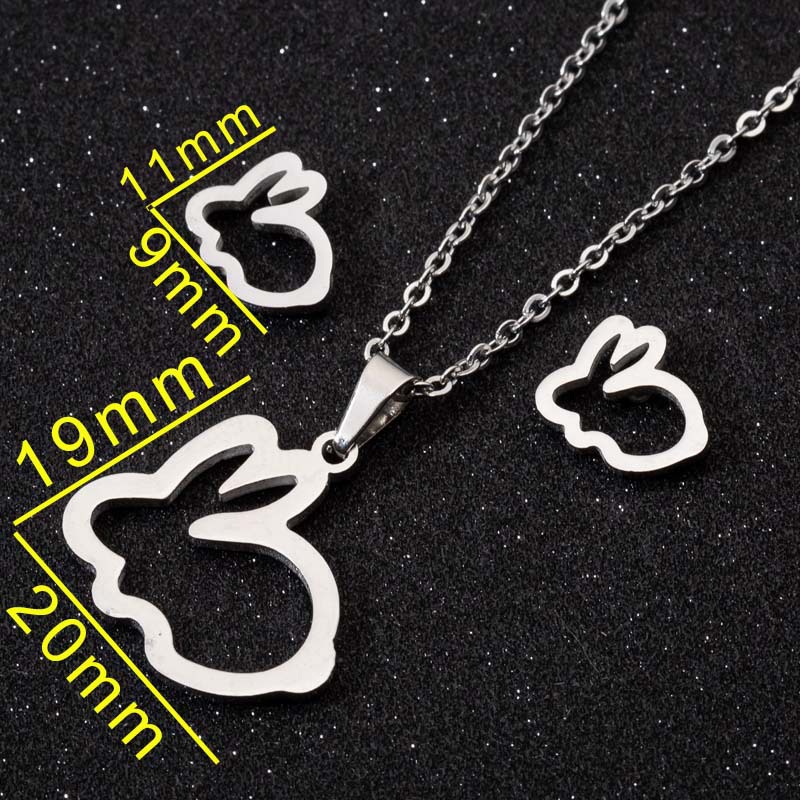 Set Perhiasan Kalung Anting Desain Kelinci Model hollow Bahan stainless steel Gaya Eropa Amerika Untuk Wanita