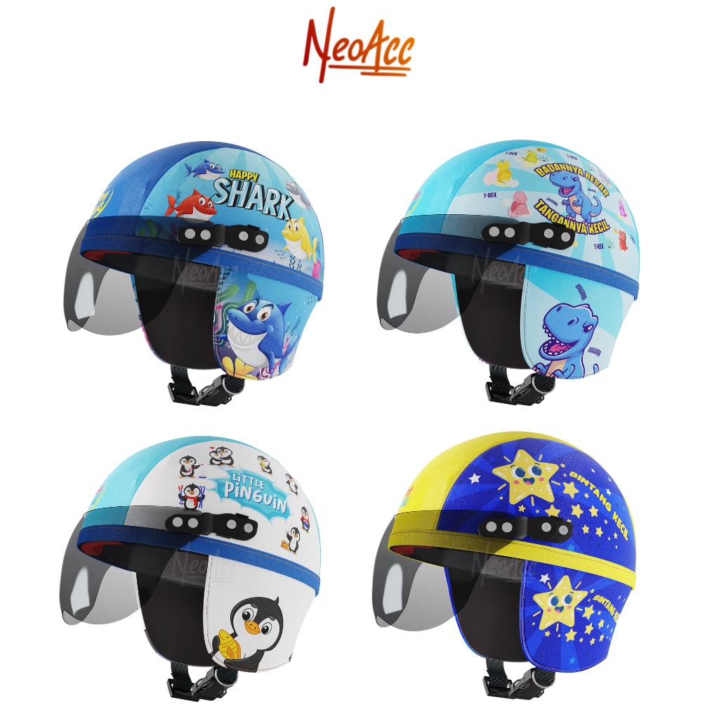 Helm Anak Retro Chip Lucu 1 2 3 4 5 Tahun Laki-Laki Perempuan Karakter Dino Bintang Kecil Pingiun Hi