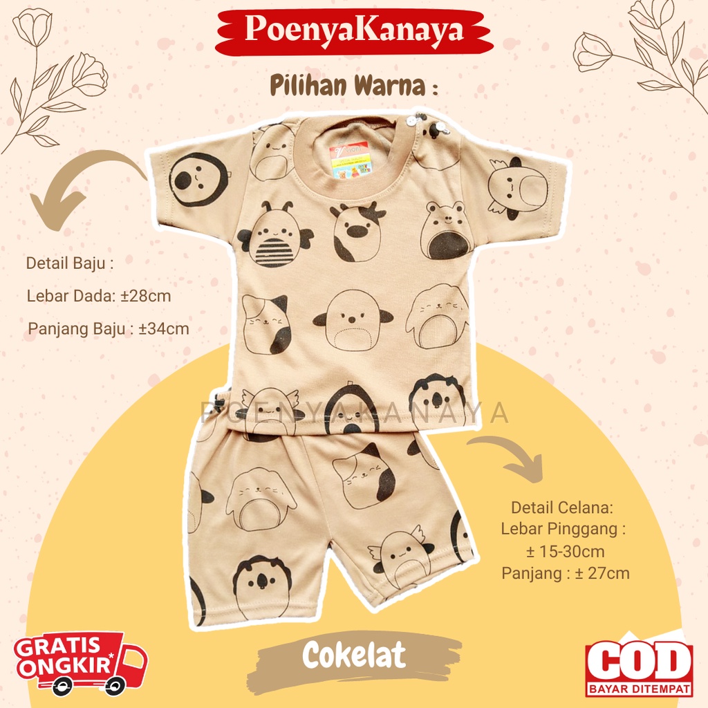 Setelan Baju Bayi Piyama PENDEK KEPALA HEWAN WARNA Viori Size 3-12 Bulan STL14