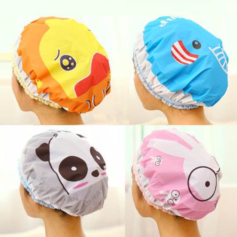 TOPI MANDI KARAKTER WATERPROOF / SHOWER CAP KARAKTER KARTUN / TOPI MANDI DEWASA ANAK / PERLENGKAPAN KAMAR MANDI