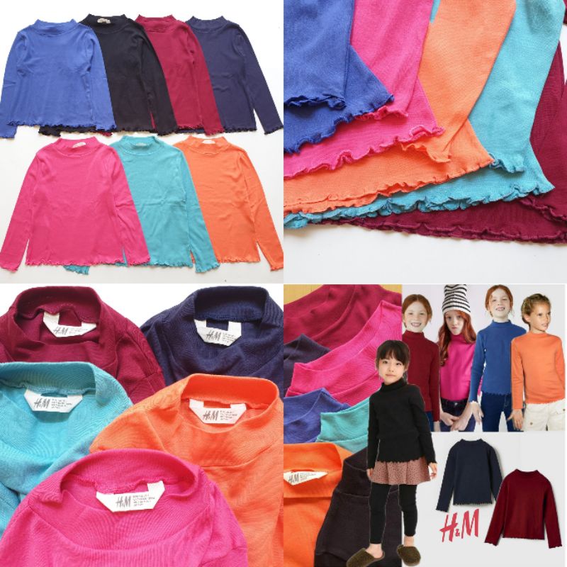 GROSIR 10PCS KAOS ANAK PEREMPUAN TURTLE NECK HM HNM