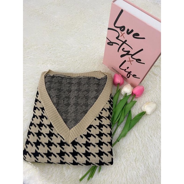 Jumbo Jennie Vest Rajut Houndstooth LD 140 vest rajut wanita bigsize