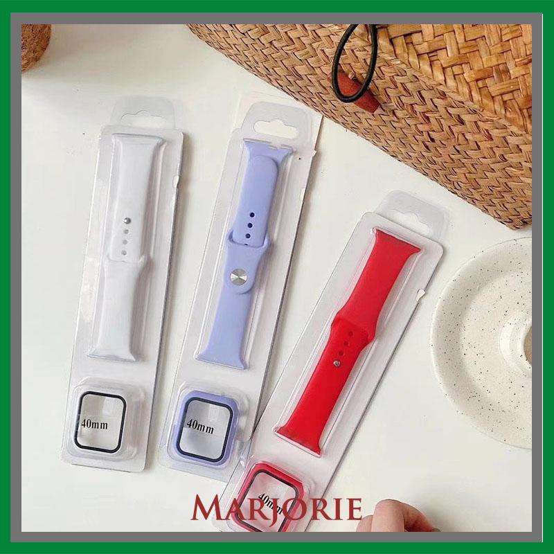 2PCS/ SET Tali Strap Sport Band  40mm 44mm +Kotak kaca yang dikeraskan untuk Apple Watch  iwatch Series 4 5 6 SE  Sillicone-MJD