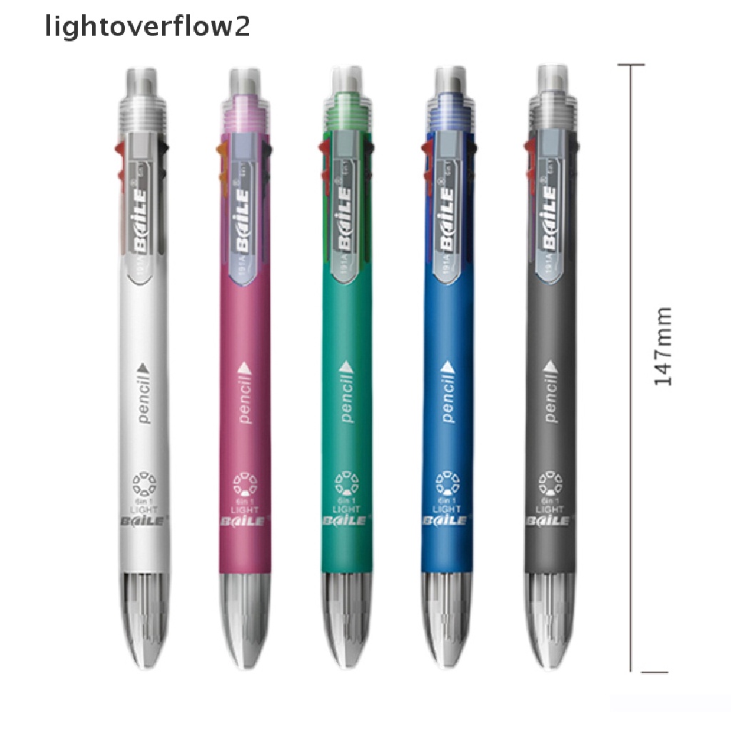 (lightoverflow2) 6 In 1 Pulpen 5 Warna Dengan Penghapus Otomatis Untuk Sekolah / Kantor