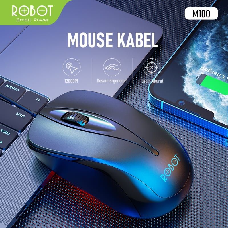 MOUSE KABEL 1200 DPI ROBOT M102 GARANSI 1 TAHUN