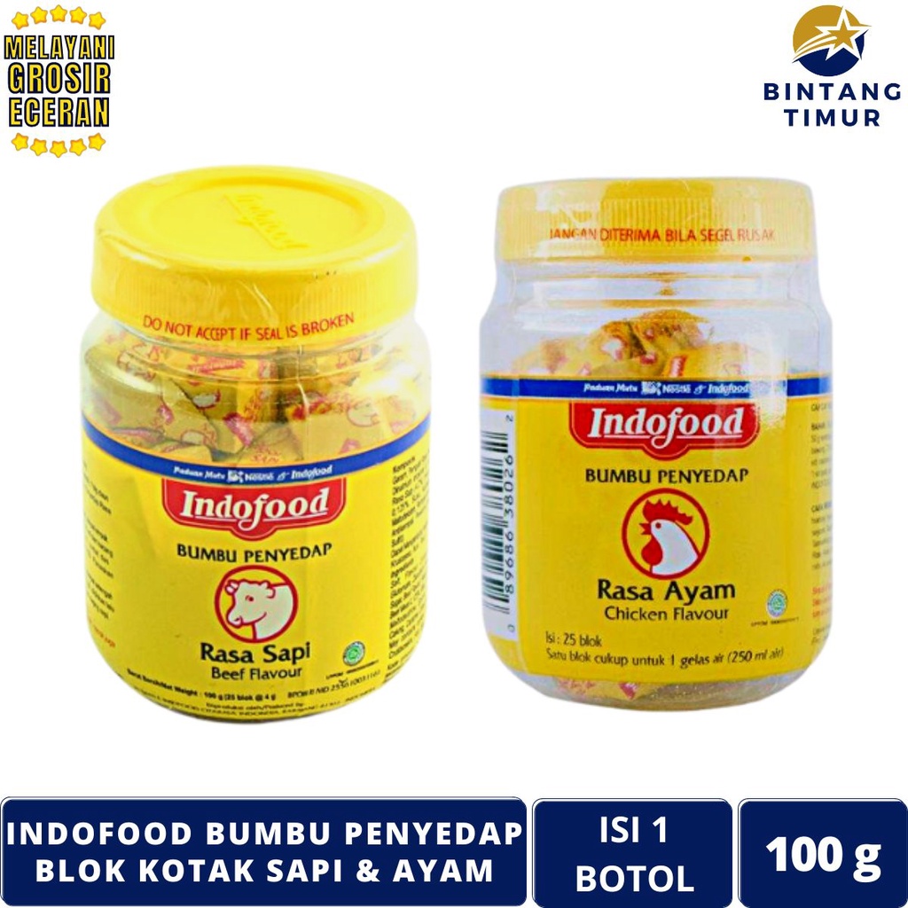 

INDOFOOD Bumbu Sapi, Ayam Kotak Isi 25 Blok 100g/Botol Penyedap Sapi - 1 Botol