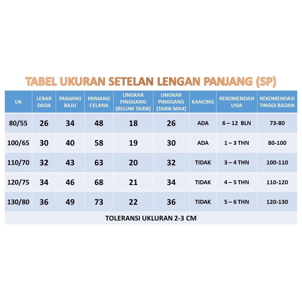 SETELAN PIYAMA LENGAN PANJANG ANAK 0-5TAHUN